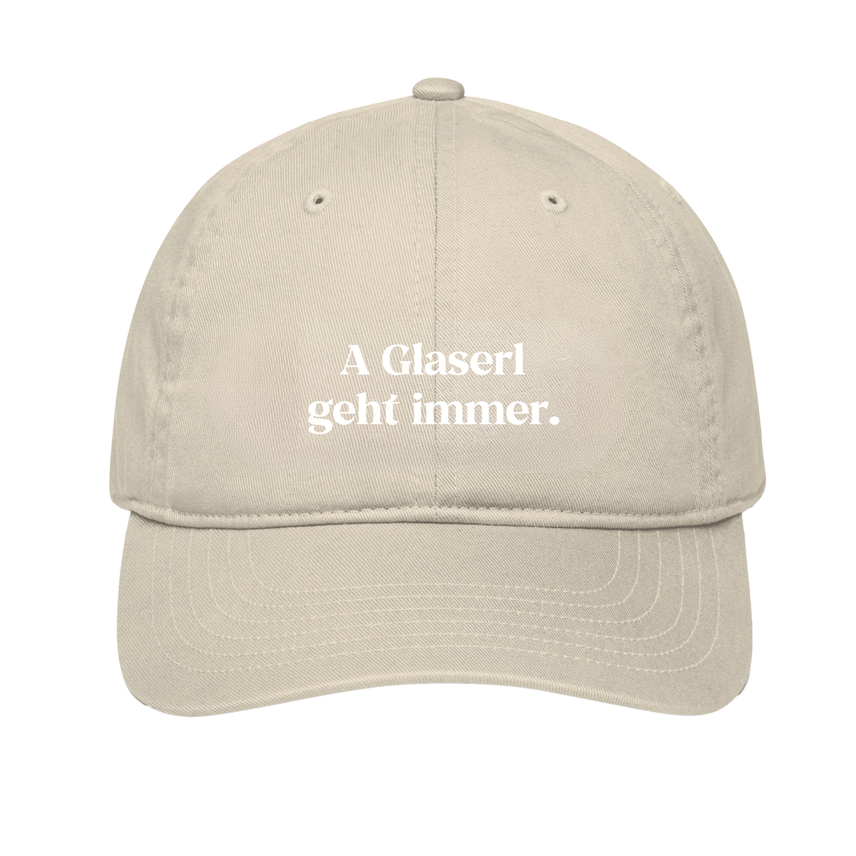 Cap in beige "A Glaserl geht immer"